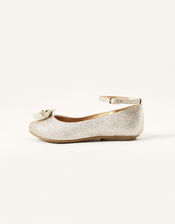 Glitter Flower Trim Ballerina Flats, Gold (ROSE GOLD), large