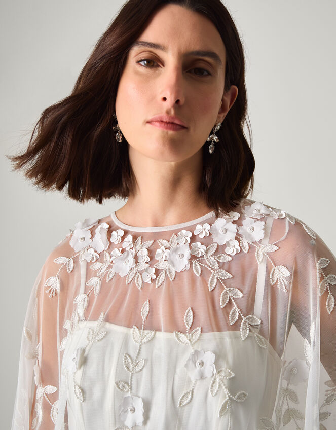 Celeste Satin Wedding Dress with Floral Embellished Cape, Ivory (IVORY), large