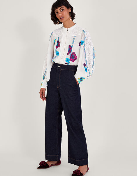 Lorraine Lace Embroidered Blouse in Recycled Polyester, Ivory (IVORY), large