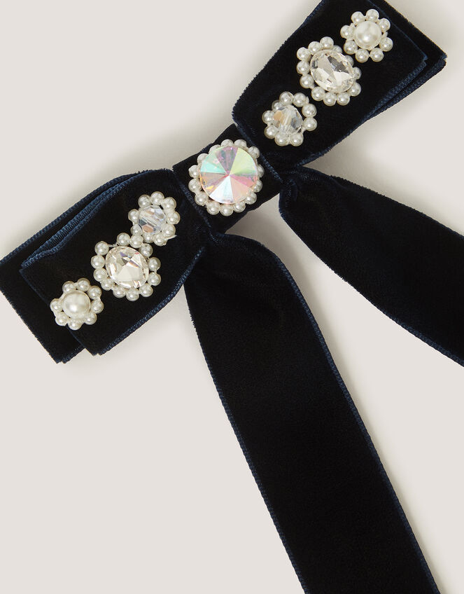 Embellished Bow Hair Clip, Blue (NAVY), large