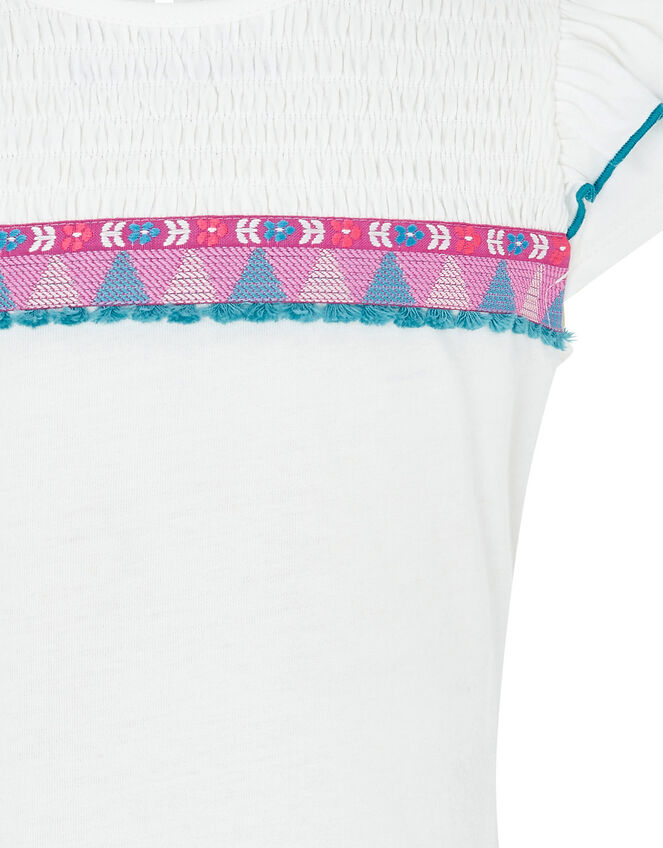 Ivory Embroidered Tape Jersey Top in Organic Cotton, Ivory (IVORY), large