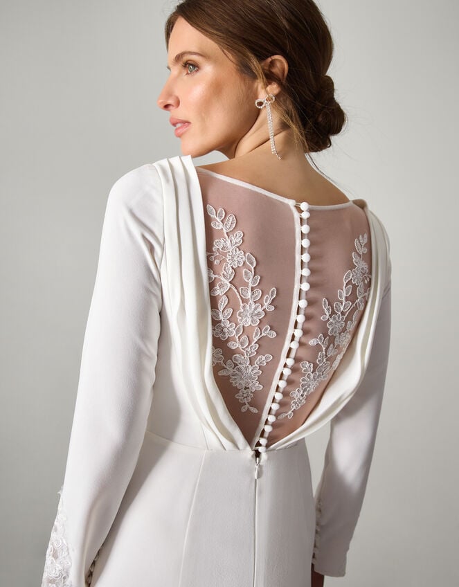 Aleah Long Sleeve Cowl Lace Bridal Dress, Ivory (IVORY), large