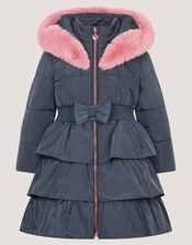 Taylor Bow Hooded Puffer Coat, Blue (NAVY), large