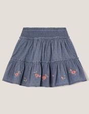 Floral Embroidered Rara Skirt, Blue (BLUE), large