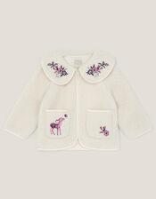 Baby Embroidered Borg Fleece Jacket, Cream (CREAM), large