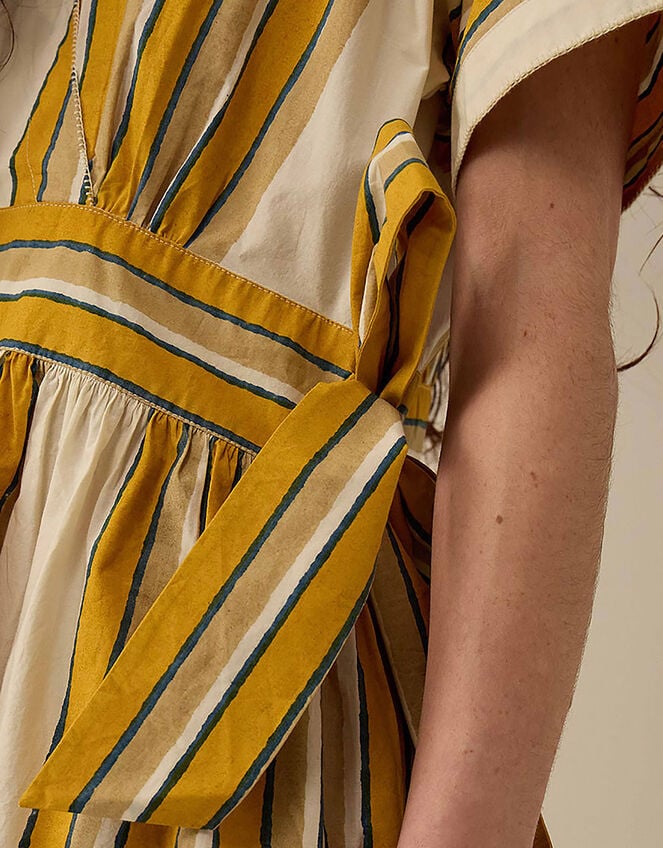 East Alana Hand-Woodblock Stripe Dress, Yellow (YELLOW), large