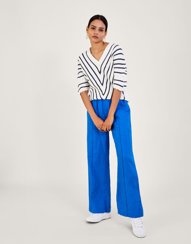 Chevron Textured Stripe Jumper in Sustainable Cotton, Blue (NAVY), large