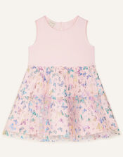 Butterfly Foil Print Tiered Dress, Pink (PINK), large
