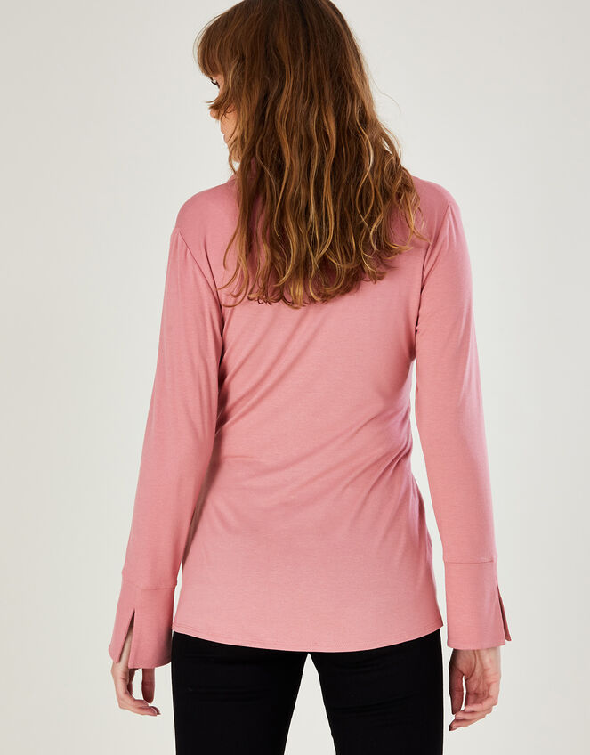 Button Through Plain Jersey Shirt, Pink (PINK), large