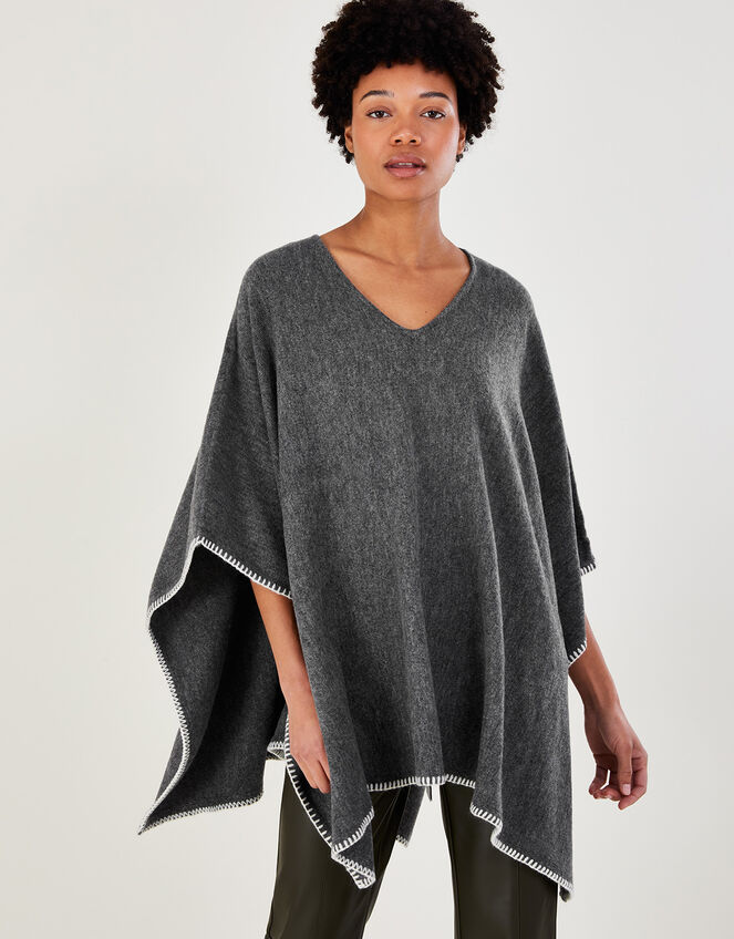 Blanket Stitch Knitted Poncho, , large