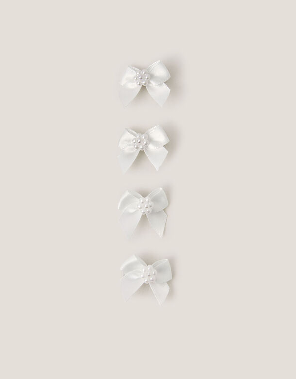 4-Pack Mini Pearl Bow Hair Clips, , large