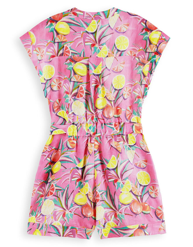 Scotch and Soda Print Linen Playsuit, Pink (PINK), large