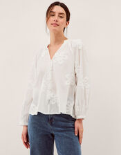 Aria Floral Appliqu&eacute; Blouse, White (WHITE), large
