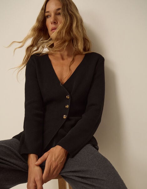 Saf V-Neck Crossover Cardigan, Black (BLACK), large