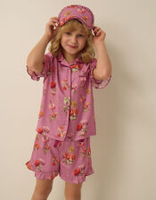 Floral Satin Short Pyjamas & Eye Mask Set, Purple (LILAC), large