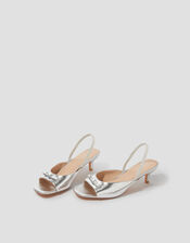 Frida Metallic Slingback Kitten Heels, Silver (SILVER), large