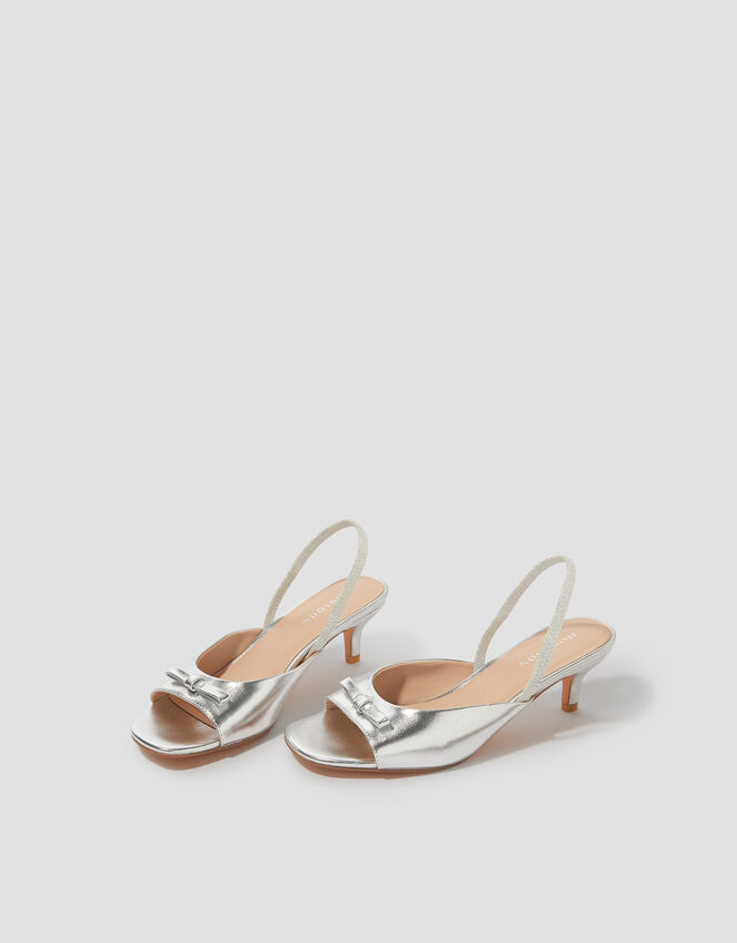 Frida Metallic Slingback Kitten Heels, Silver (SILVER), large