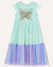 Mesh Layered Butterfly Dress in Recycled Polyester, Blue (AQUA), large