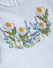 Floral Embroidered Frill T-Shirt, Blue (BLUE), large