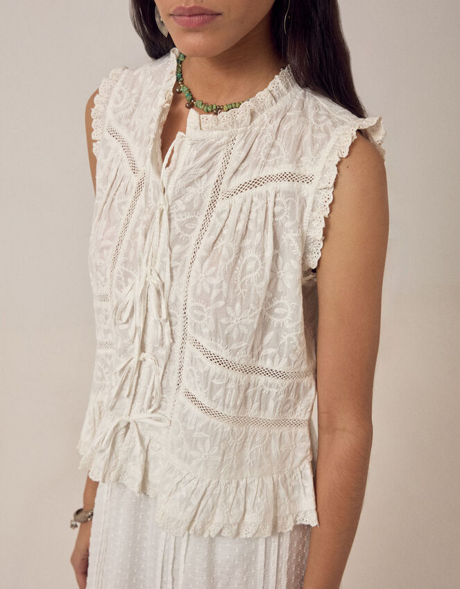 Maison Hotel Camila Embroidered Lace Top, White (WHITE), large