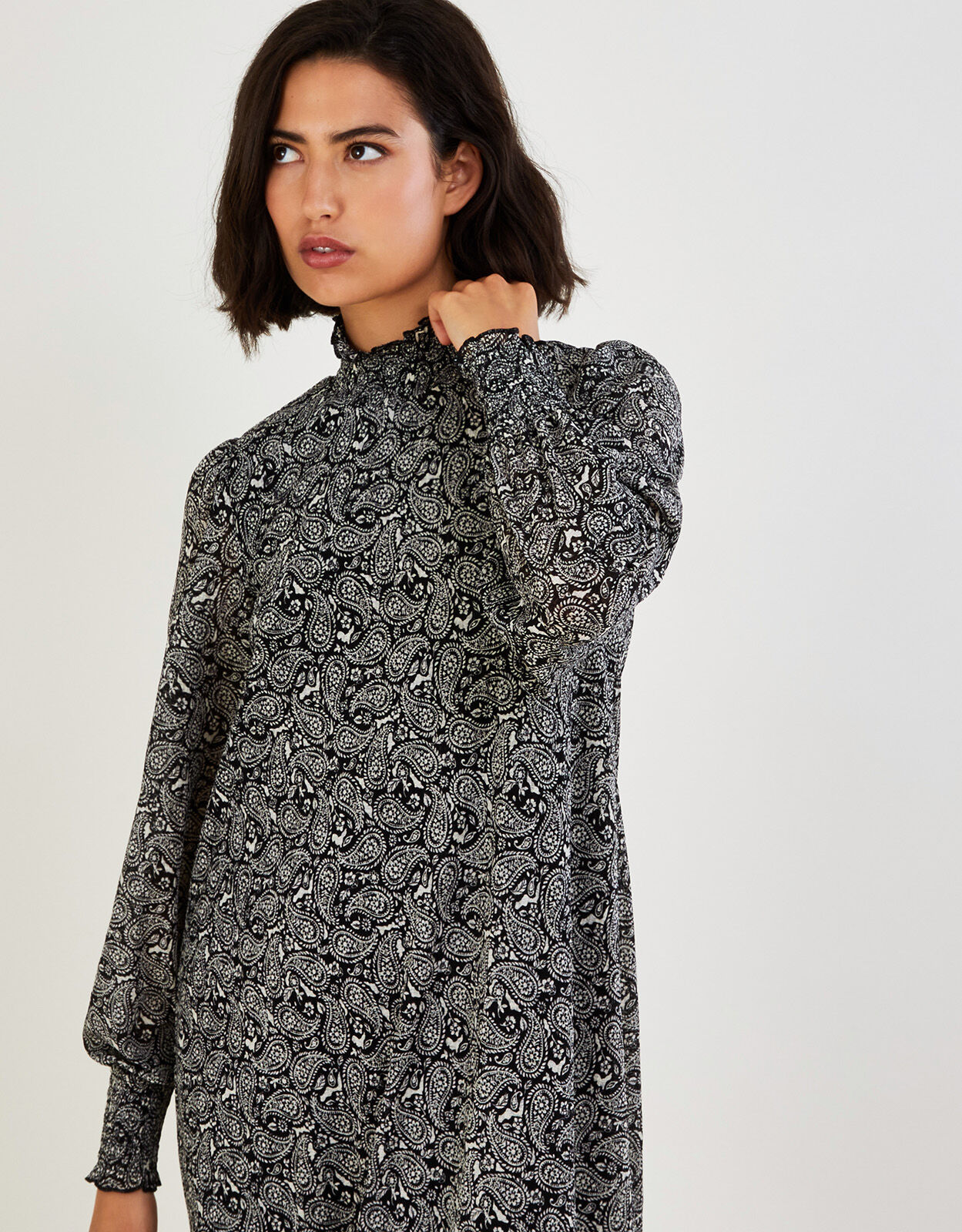Smock High Neck Paisley Jersey Dress Black Dresses Monsoon Global