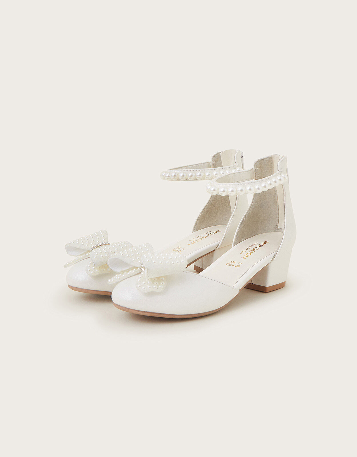 Pearly Bow Two Part Heels Ivory Girls Shoes Boots Monsoon