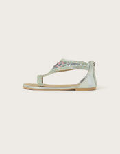 Floral Embellished Beaded Sandals, Silver (SILVER), large