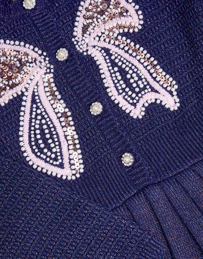 Embellished Bow Knitted Dress, Blue (NAVY), large