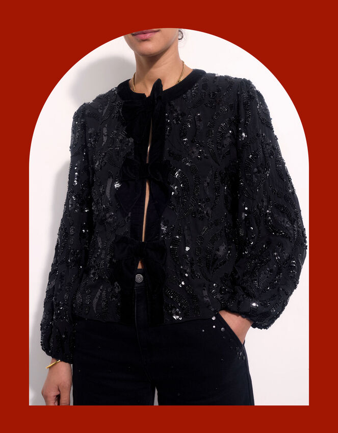East Bow Embellished Jacket , Black (BLACK), large