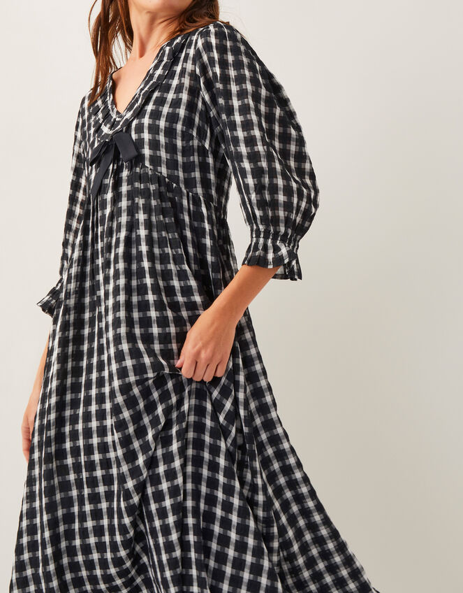 Violet Check Bow Maxi Dress, Black (BLACK), large