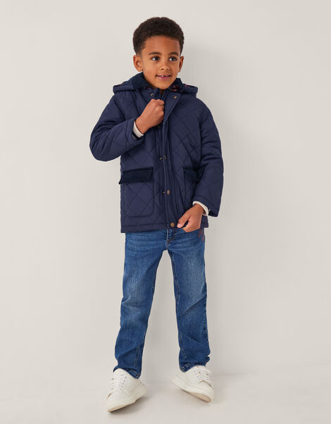 Corduroy Collar Quilted Jacket, Blue (NAVY), large
