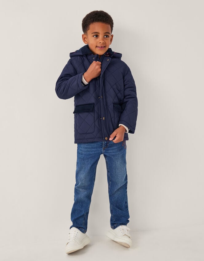 Corduroy Collar Quilted Jacket, Blue (NAVY), large