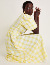Zola Gingham Short Sleeve Midi Dress, Yellow (YELLOW), large