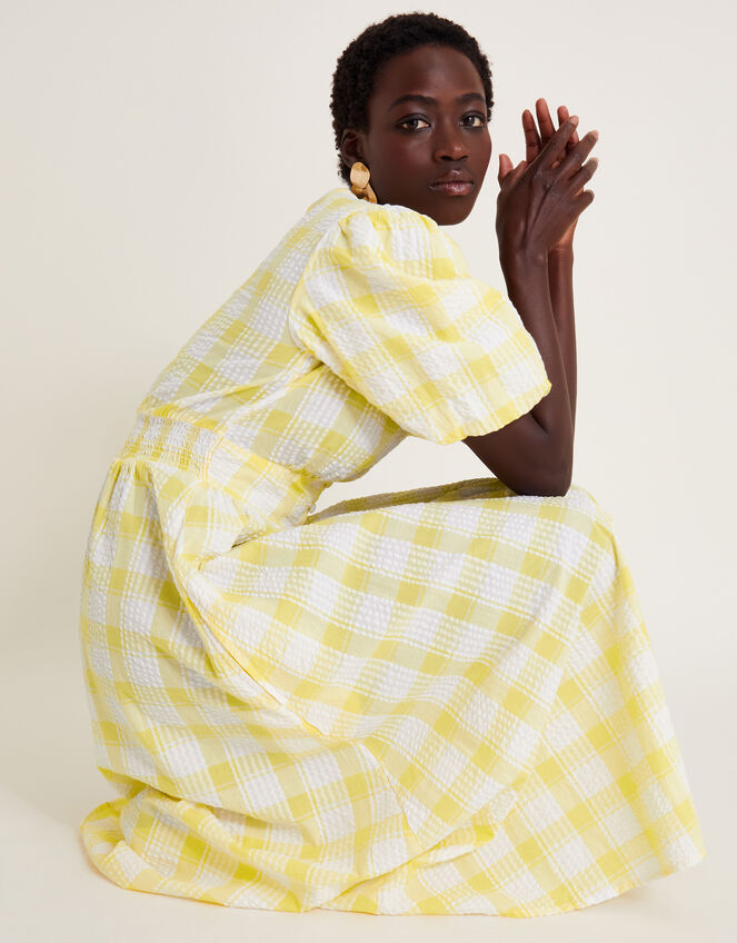 Zola Gingham Short Sleeve Midi Dress, Yellow (YELLOW), large