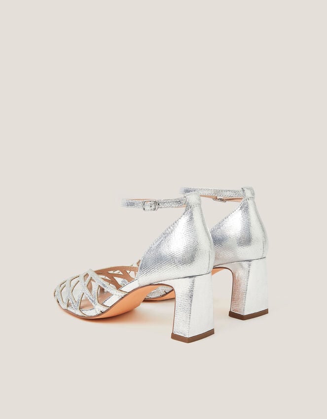 Callie Metallic Caged Heel Sandals, Silver (SILVER), large