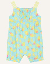 Baby Lemon Print Romper, Blue (TURQUOISE), large