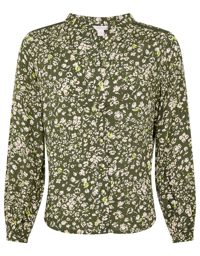 Ditsy Floral Top in LENZING™ ECOVERO™, Green (KHAKI), large