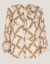 Cheryl Diamond Floral Print Blouse, Ivory (IVORY), large