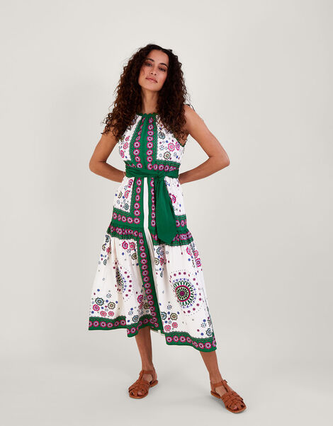 Scarf Print Halter Midi Dress, Green (GREEN), large