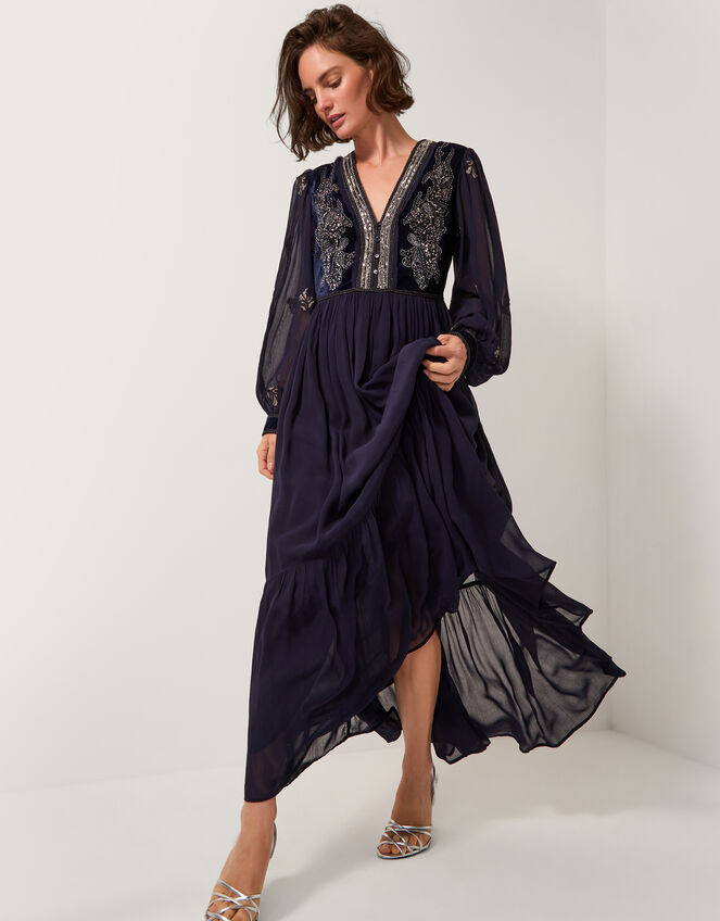 Joanna Velvet Embellished Maxi Dress, Blue (NAVY), large