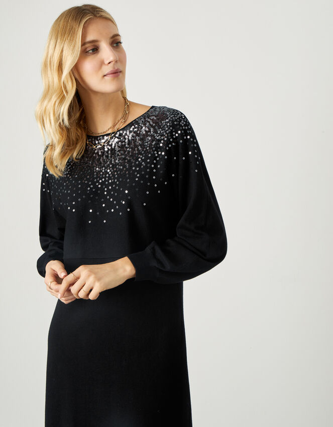 Sequin Scatter Jumper Dress, Black (BLACK), large
