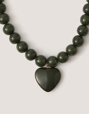 Heart Resin Beaded Necklace, Green (GREEN), large