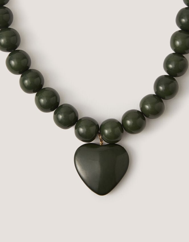 Heart Resin Beaded Necklace, Green (GREEN), large