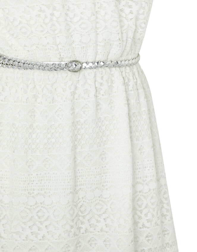 Leah Lace Bardot Dress with Belt, Ivory (IVORY), large