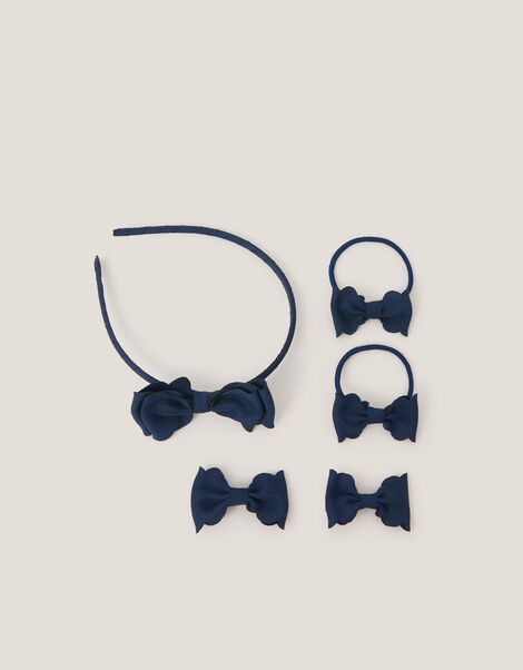 Bow School Hair Set, Blue (NAVY), large
