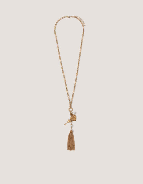 Tassel Heart Charm Necklace, , large