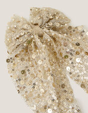 Long Sequin Bow Hair Clip, Gold (GOLD), large