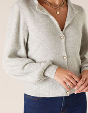 Pearl Button Cropped Cardigan, Grey (GREY), large