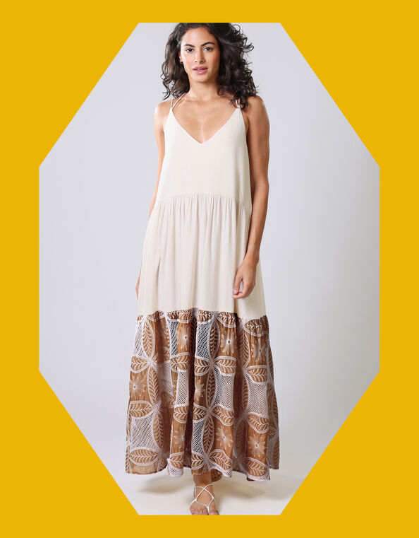 Traffic People Ithaca Tiered Print Maxi Dress, Brown (BROWN), large