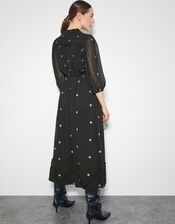 Delilah Sheer Sleeve Embroidered Midi Dress, Black (BLACK), large
